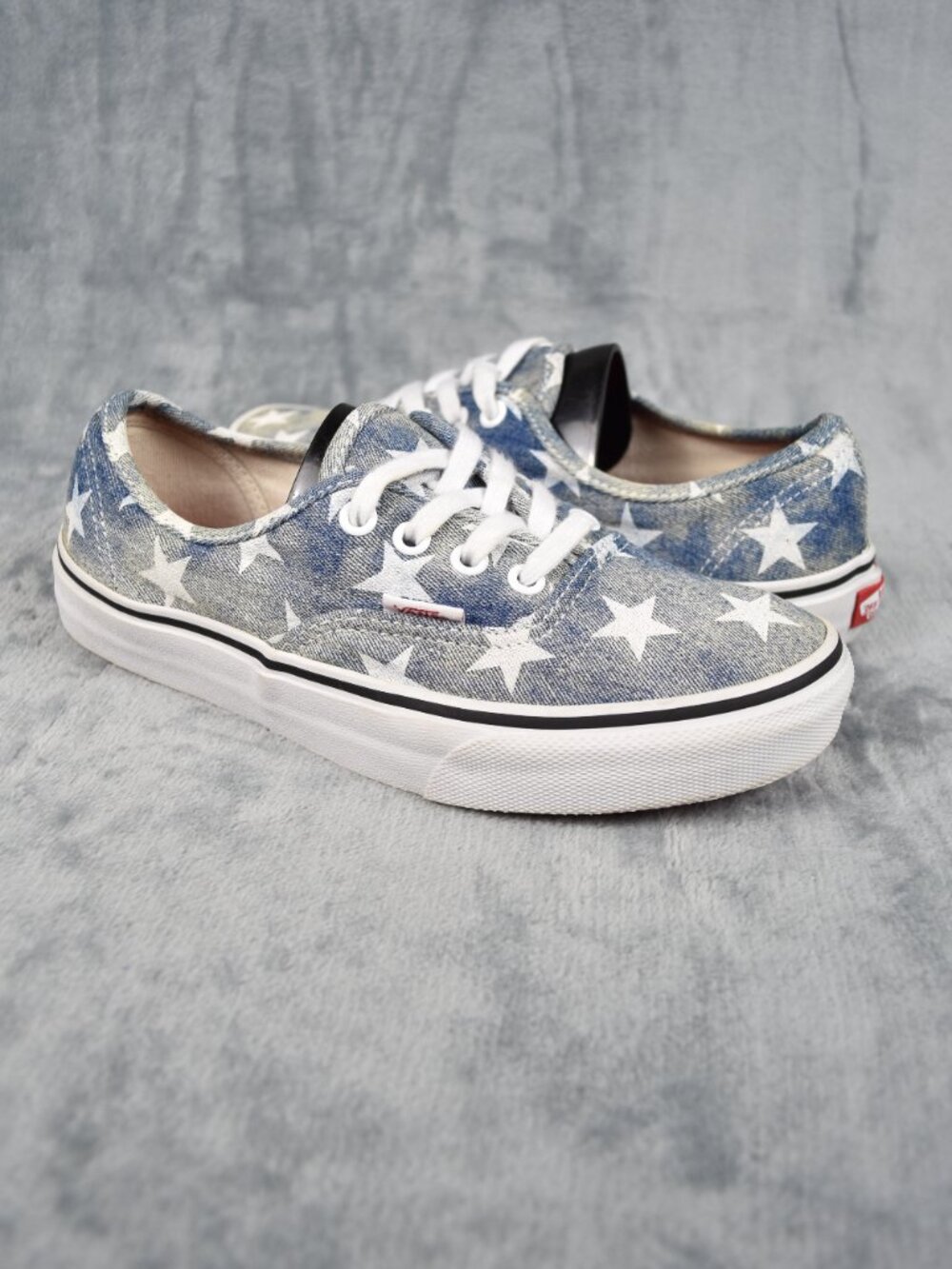 Vans Acid Wash Blue Denim Star Pattern Low Top Skate Shoes Women Size 6.5